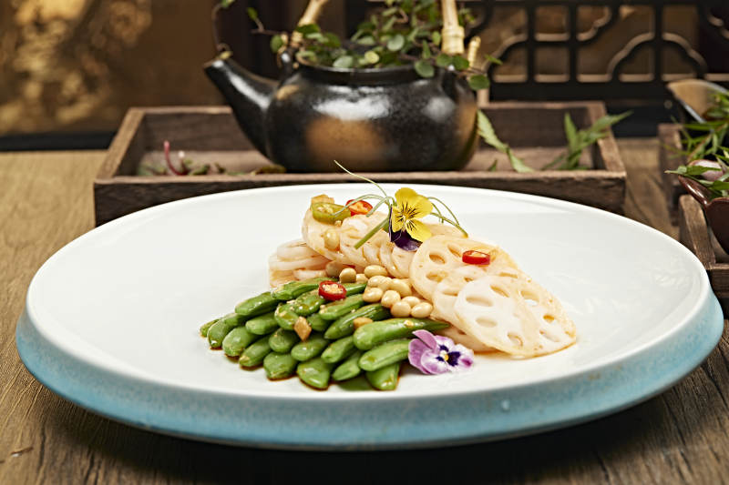 浇汁凉拌素三样（豆角 黄豆 藕片）图片