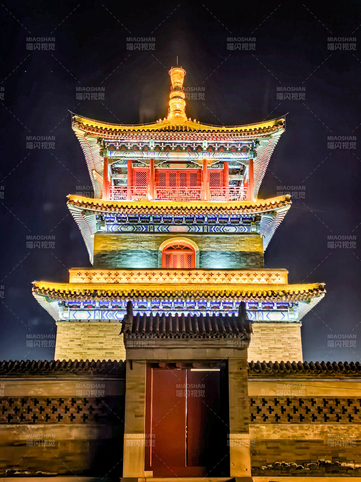 霸州胜芳古镇文昌阁—夜色中的古塔图片