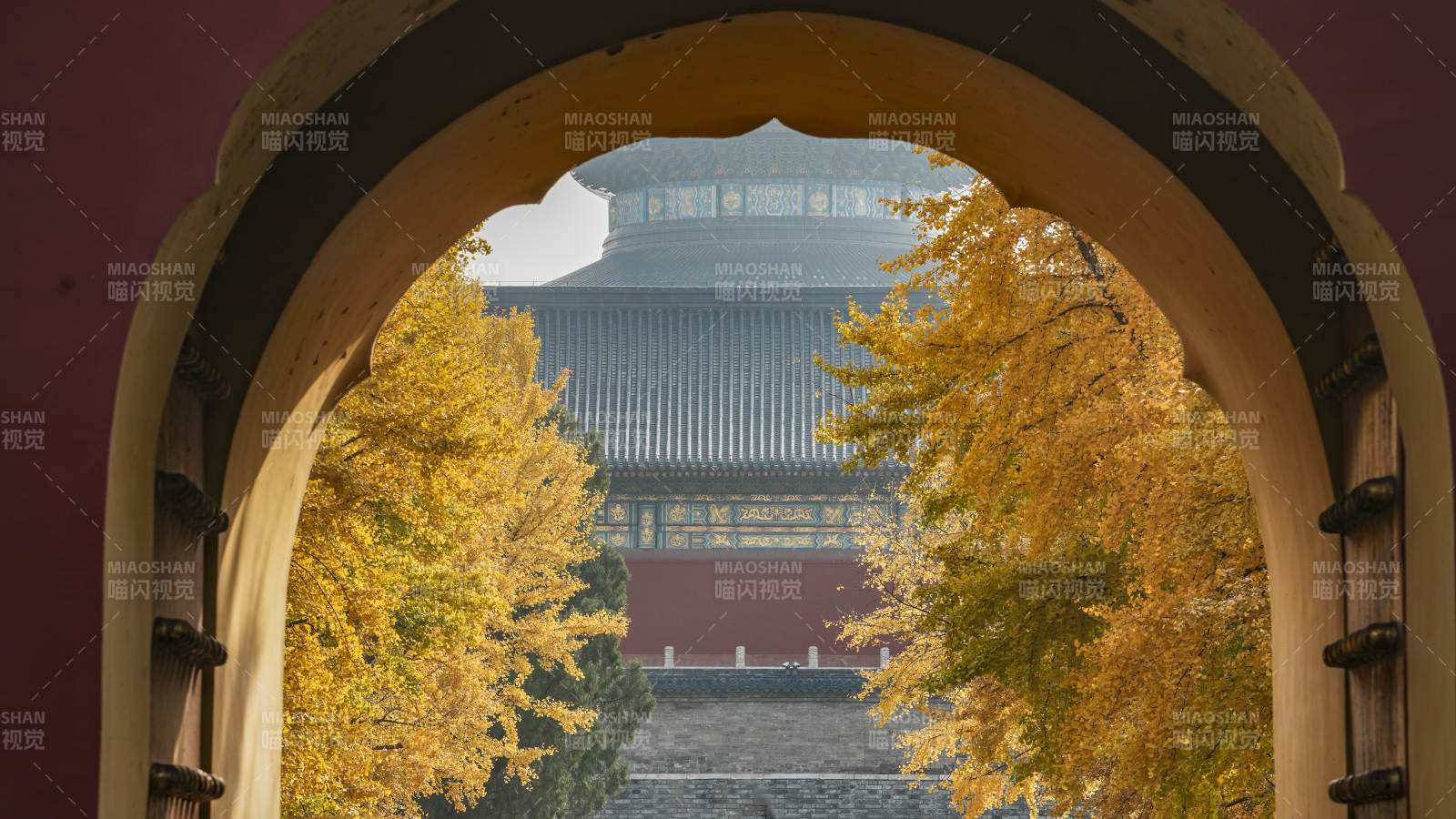 秋色中的天坛古建筑图片