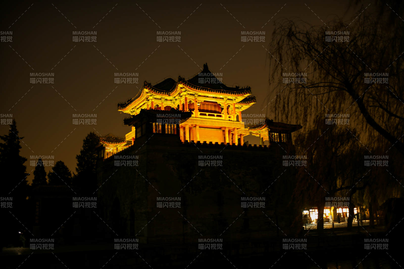 颐和园—夜色中的古塔图片