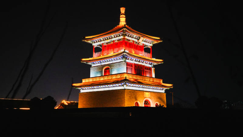 廊坊霸州胜芳古镇文昌阁夜色中的古塔图片