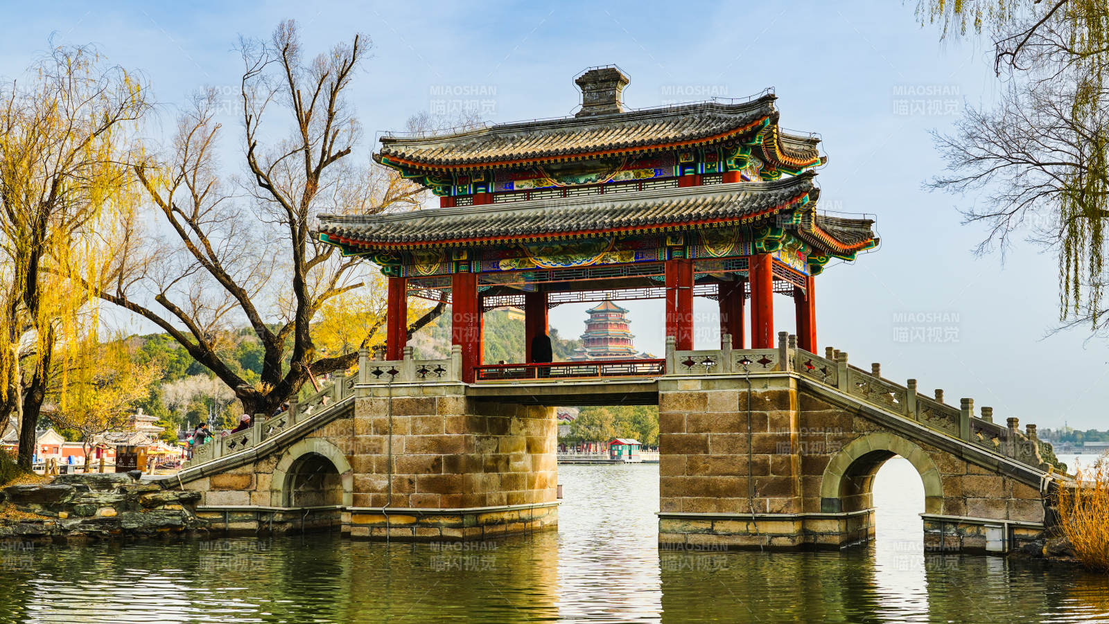 颐和园豳风桥影水清幽图片