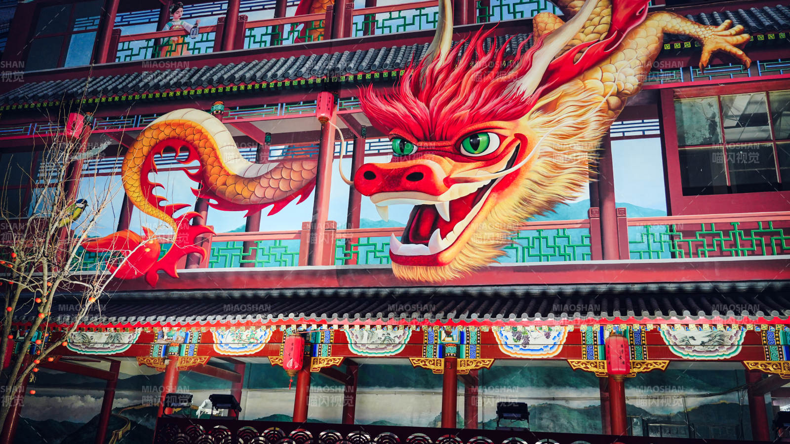 廊坊胜芳古镇王家大院龙舞飞扬 古建筑前图片