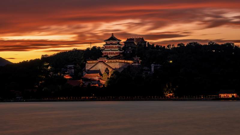 颐和园佛香阁绝美晚霞图片