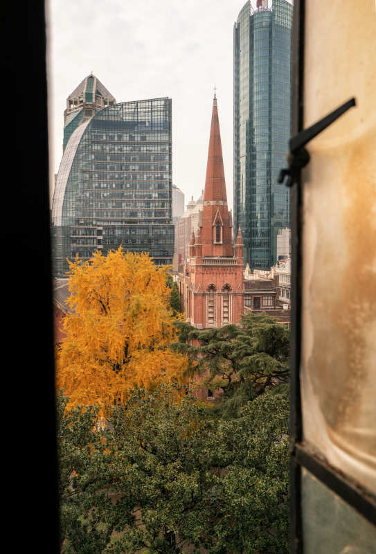 秋色中的城市剪影图片