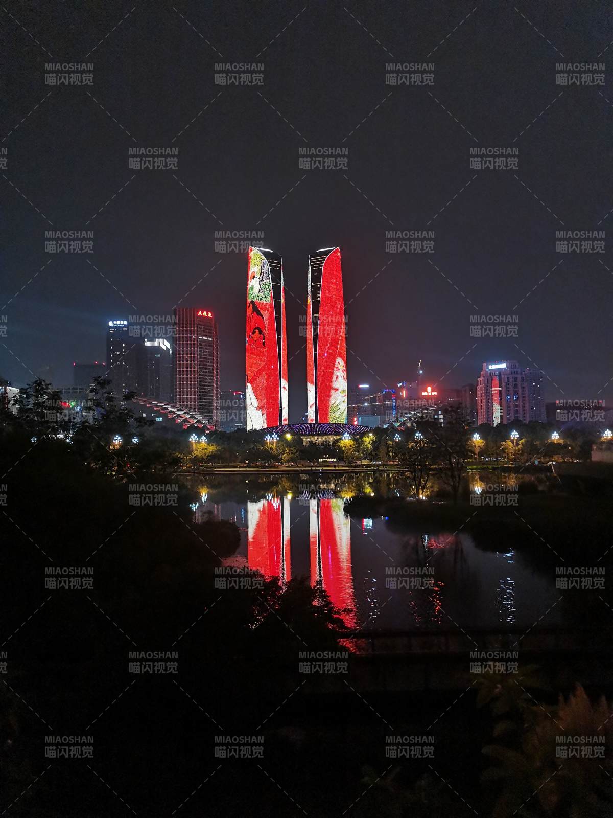 成都金融城双子塔夜景图片