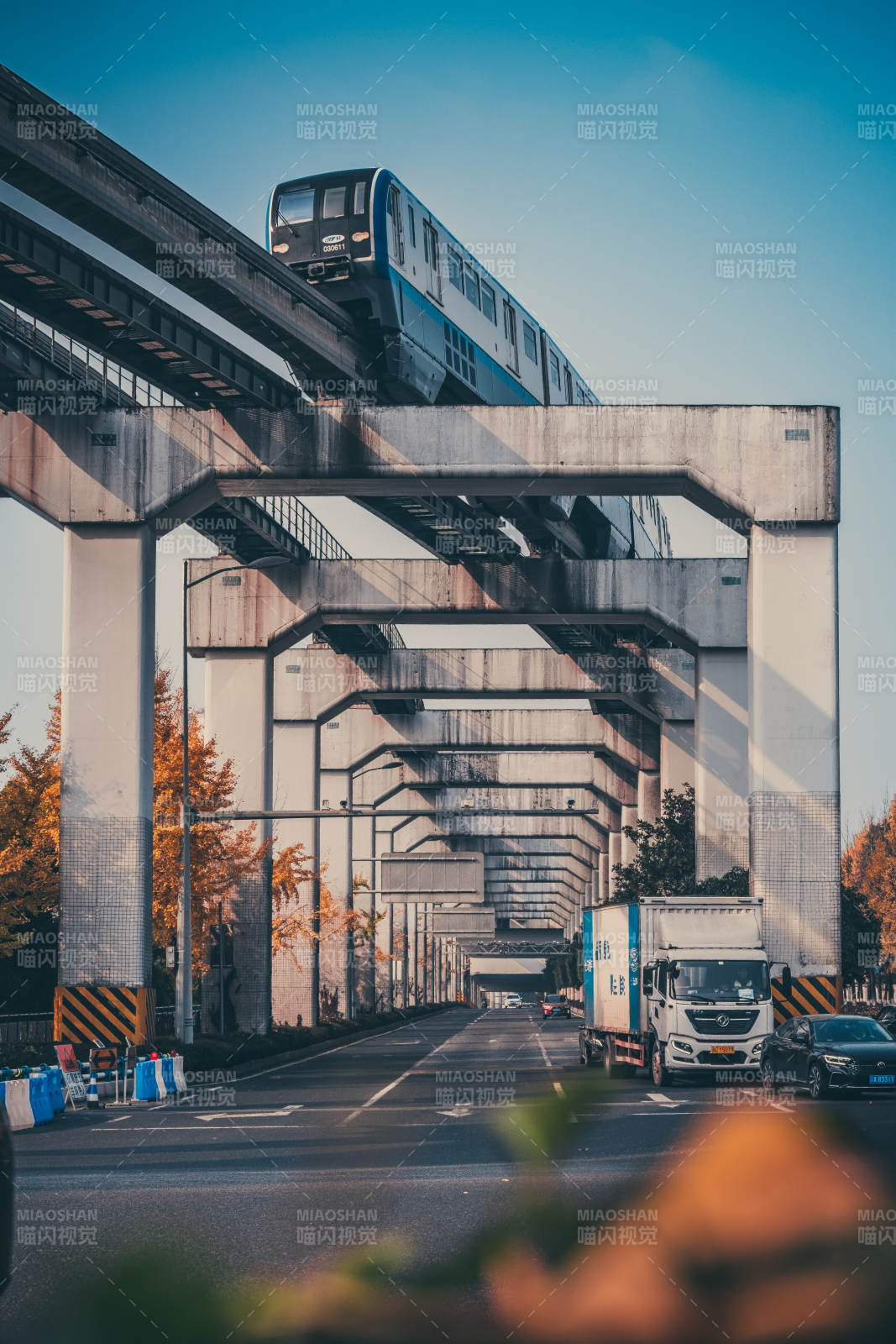 高架列车穿行都市图片
