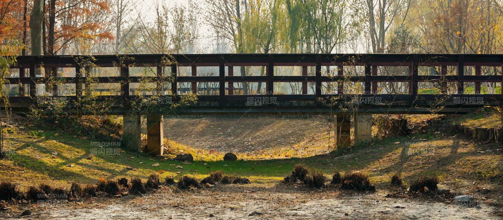 秋日木桥静景图片