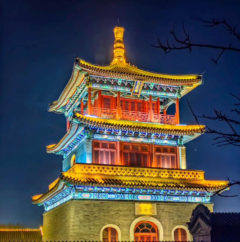 霸州胜芳古镇夜色中的古塔楼图片