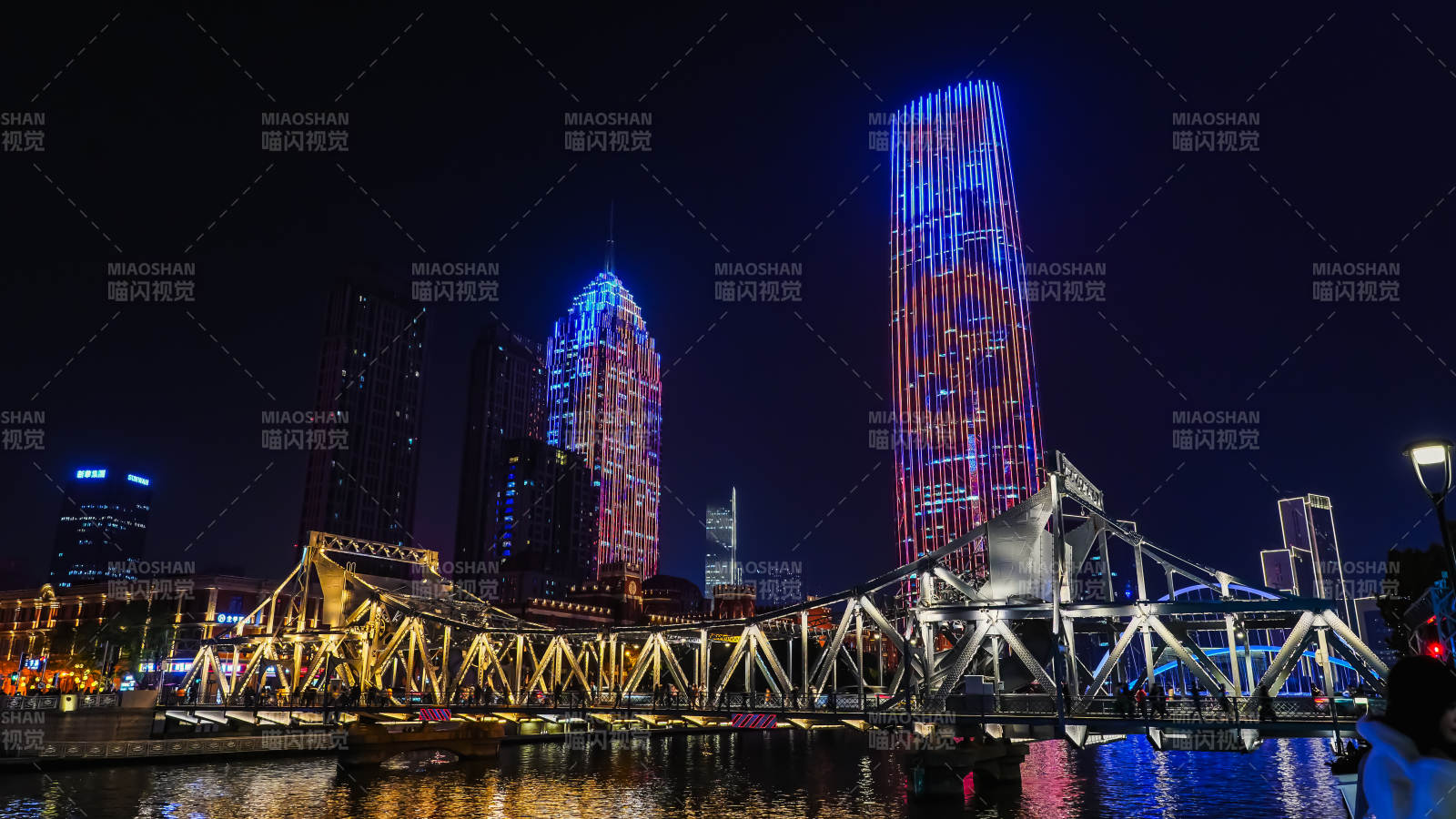 天津夜色中的城市桥梁图片