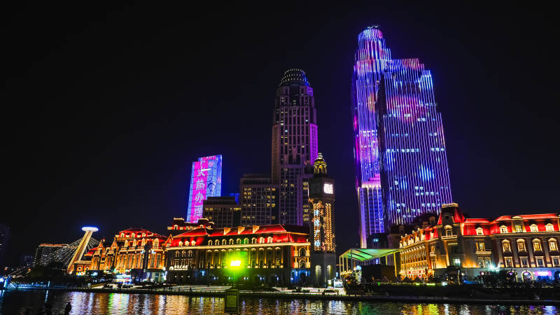 天津夜色璀璨都市风光图片