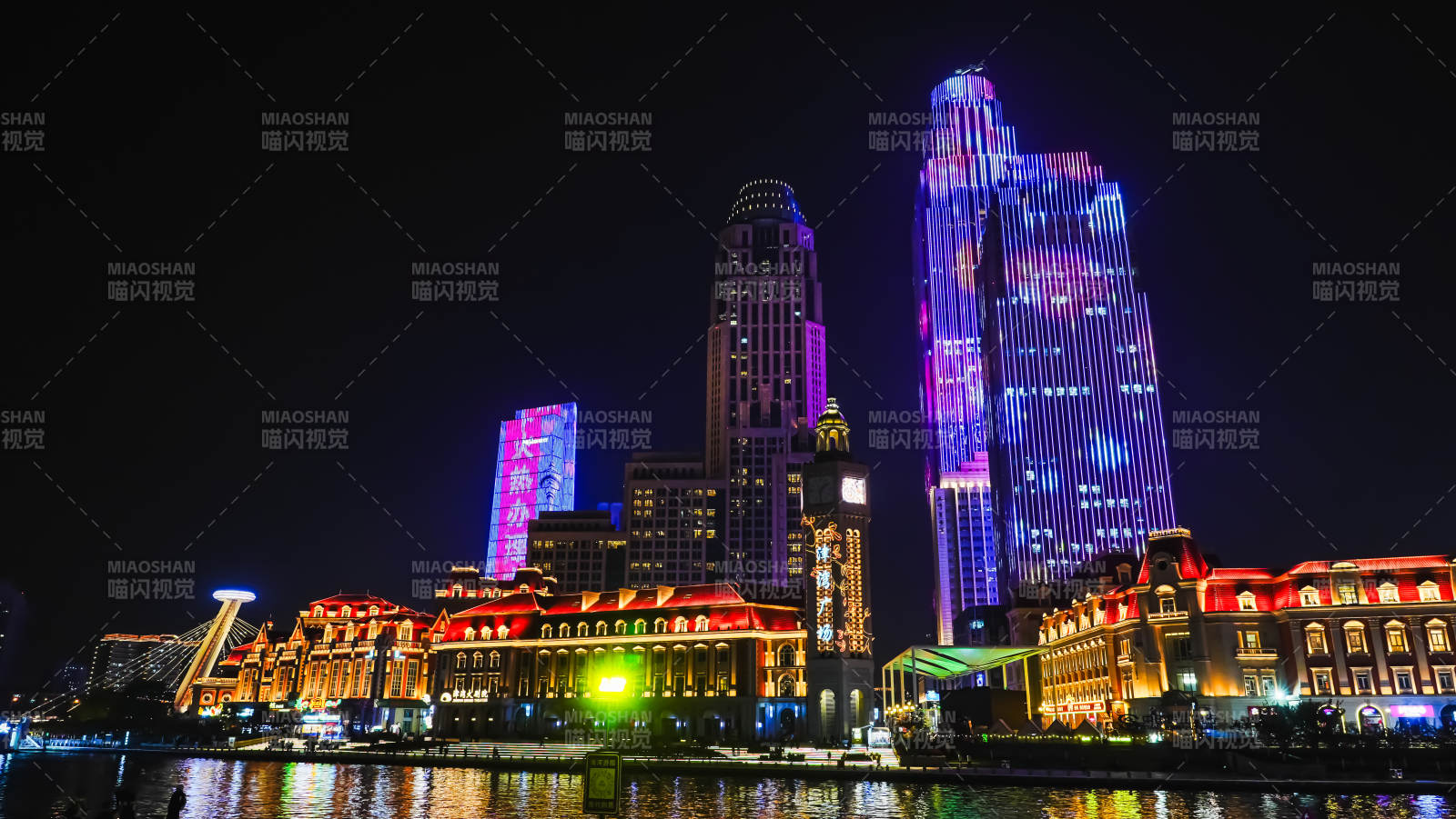 天津夜色璀璨都市风光图片