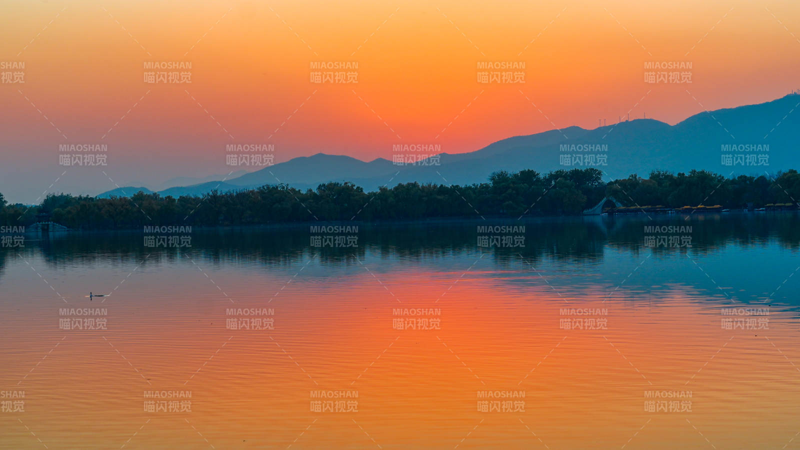 颐和园昆明湖光夕照山影图片
