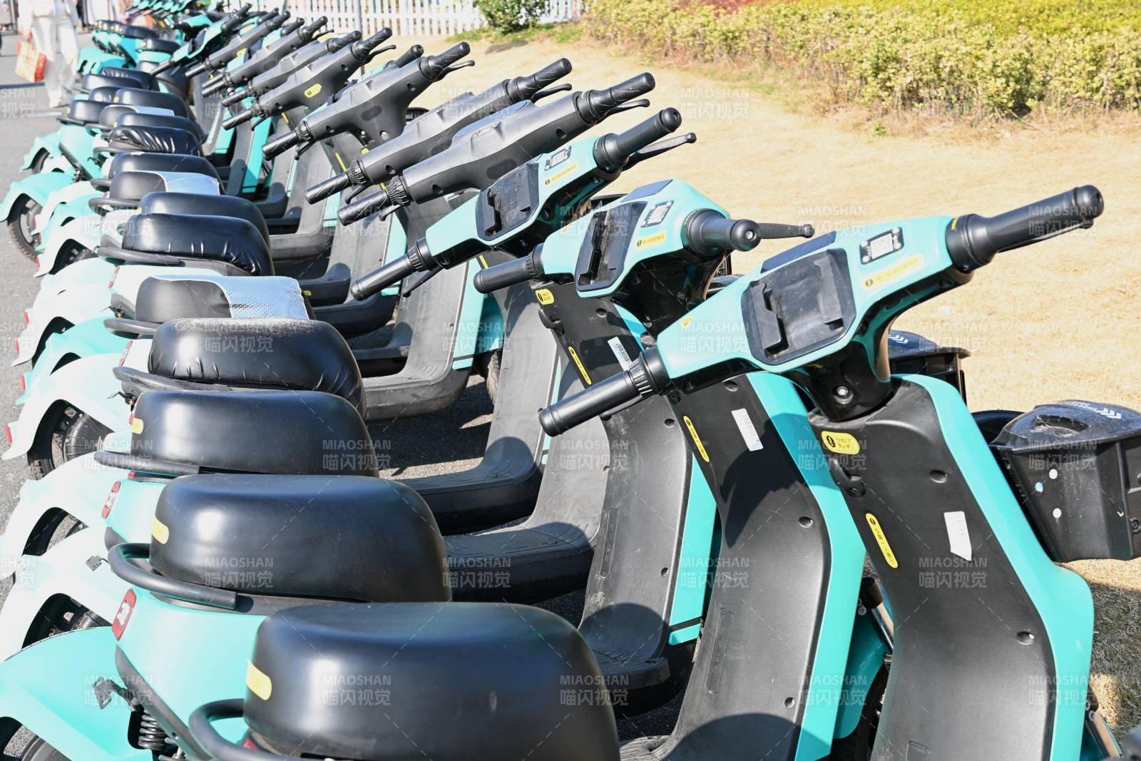 景区内整齐排列的电动游览车图片