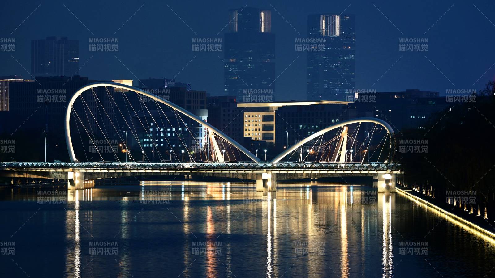 郑州夜桥映水光图片