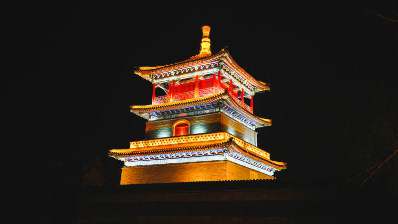 廊坊胜芳古镇夜色中的文昌阁图片