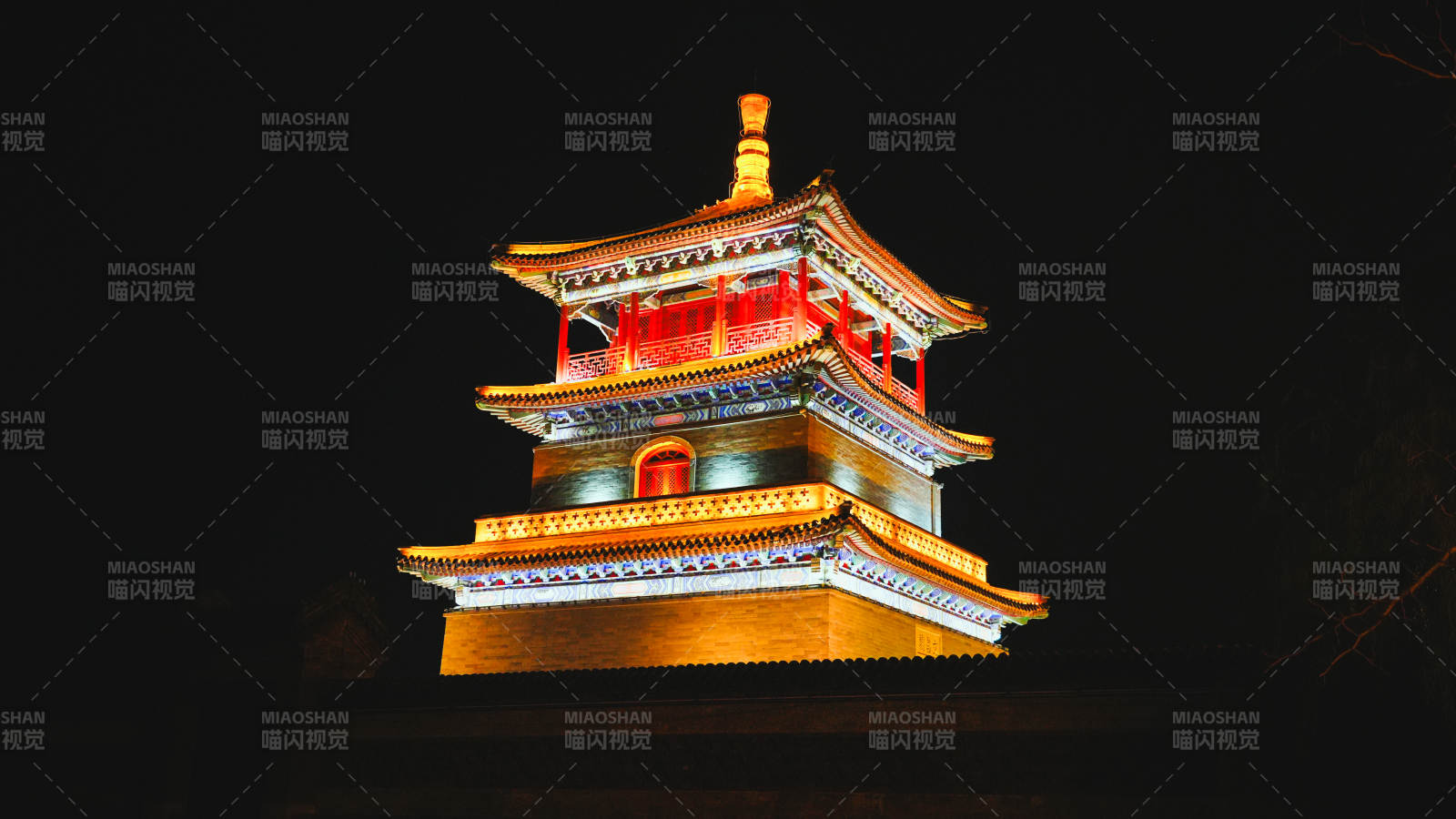 廊坊胜芳古镇夜色中的文昌阁图片