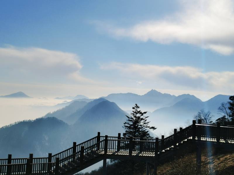 西岭雪山栈道云海图图片
