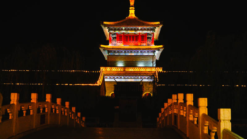 廊坊霸州胜芳古镇夜色中的古塔桥图片