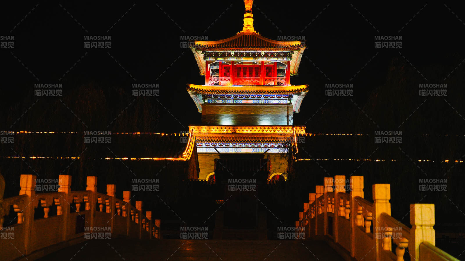 廊坊霸州胜芳古镇夜色中的古塔桥图片