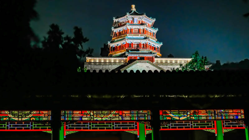 颐和园夜色中的佛香阁美景图片