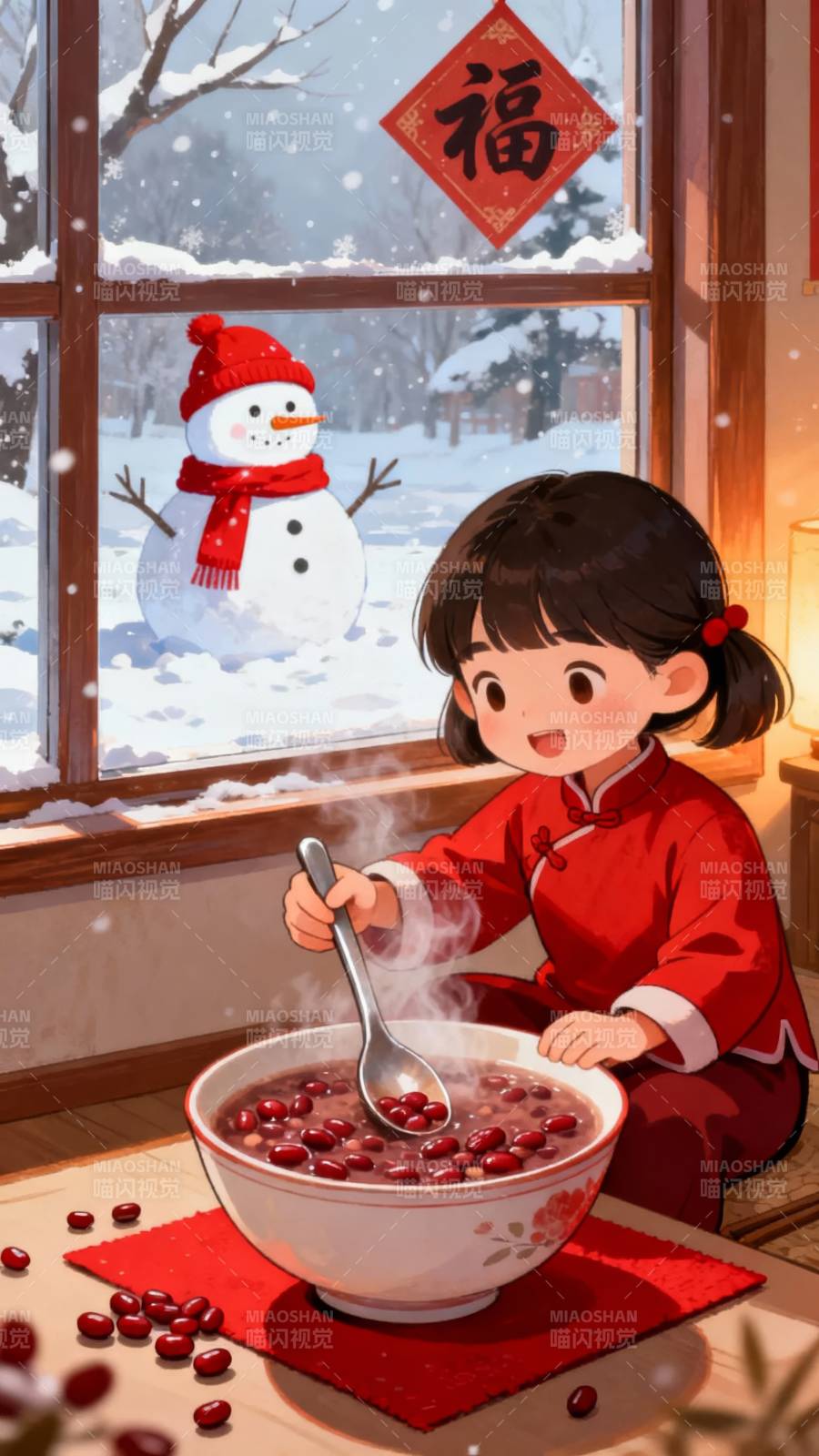 冬日暖粥 福满窗前图片