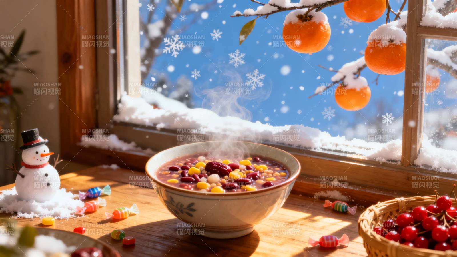 冬日暖粥 窗景如画图片