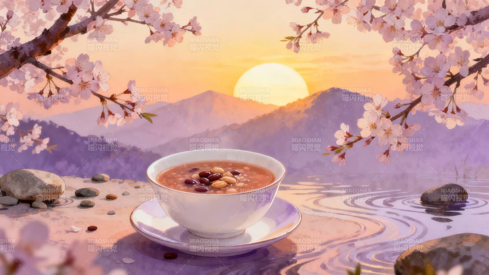 樱花茶韵日出时图片