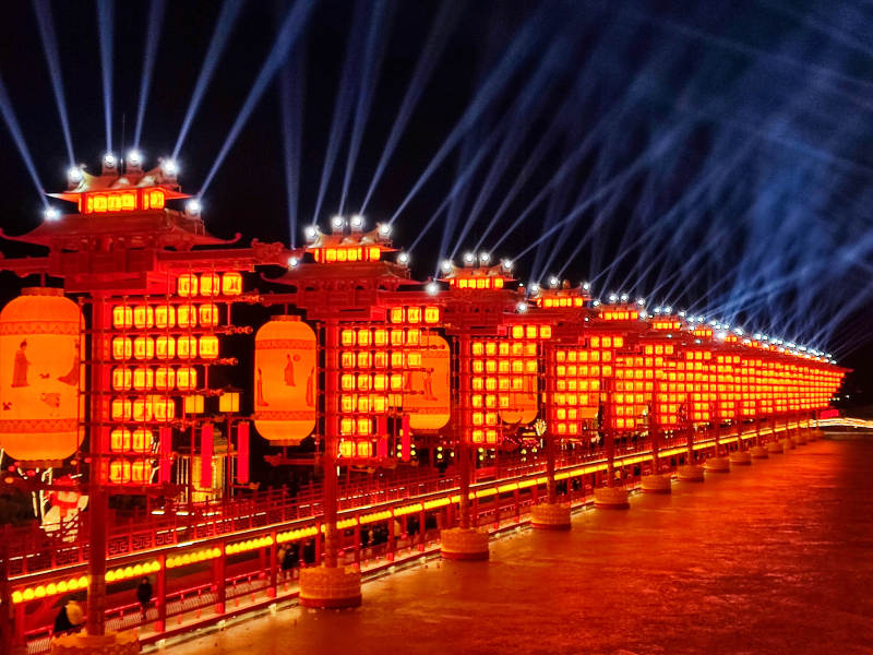 唐山河头老街灯火辉煌夜景长廊图片