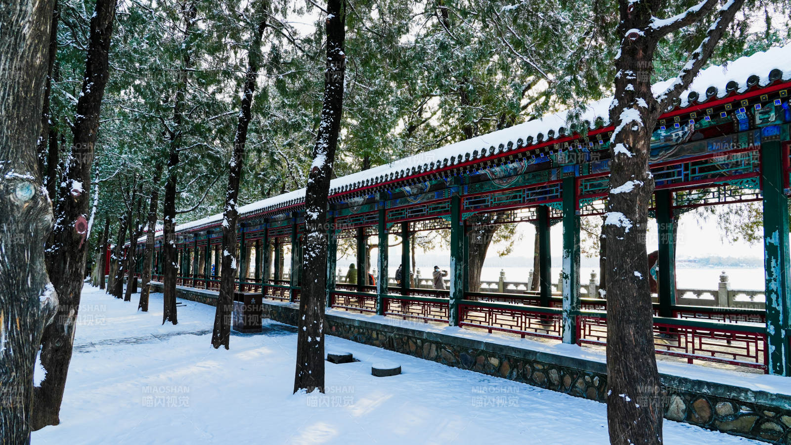 颐和园雪中长廊静谧景图片