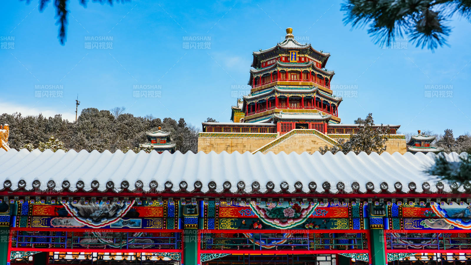 雪后颐和园佛香阁图片