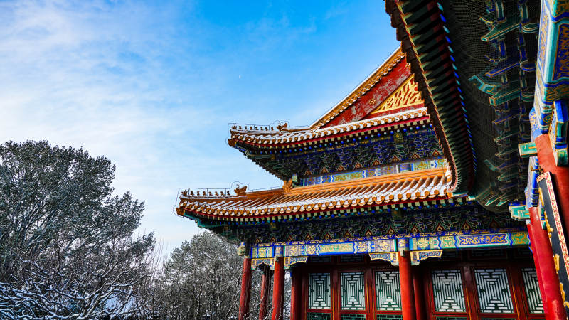颐和园古建筑雪景图片