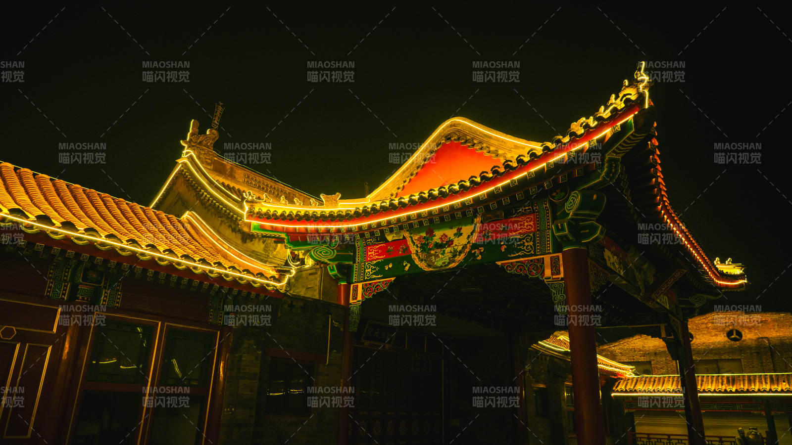 廊坊霸州胜芳古镇夜色中的古建筑图片