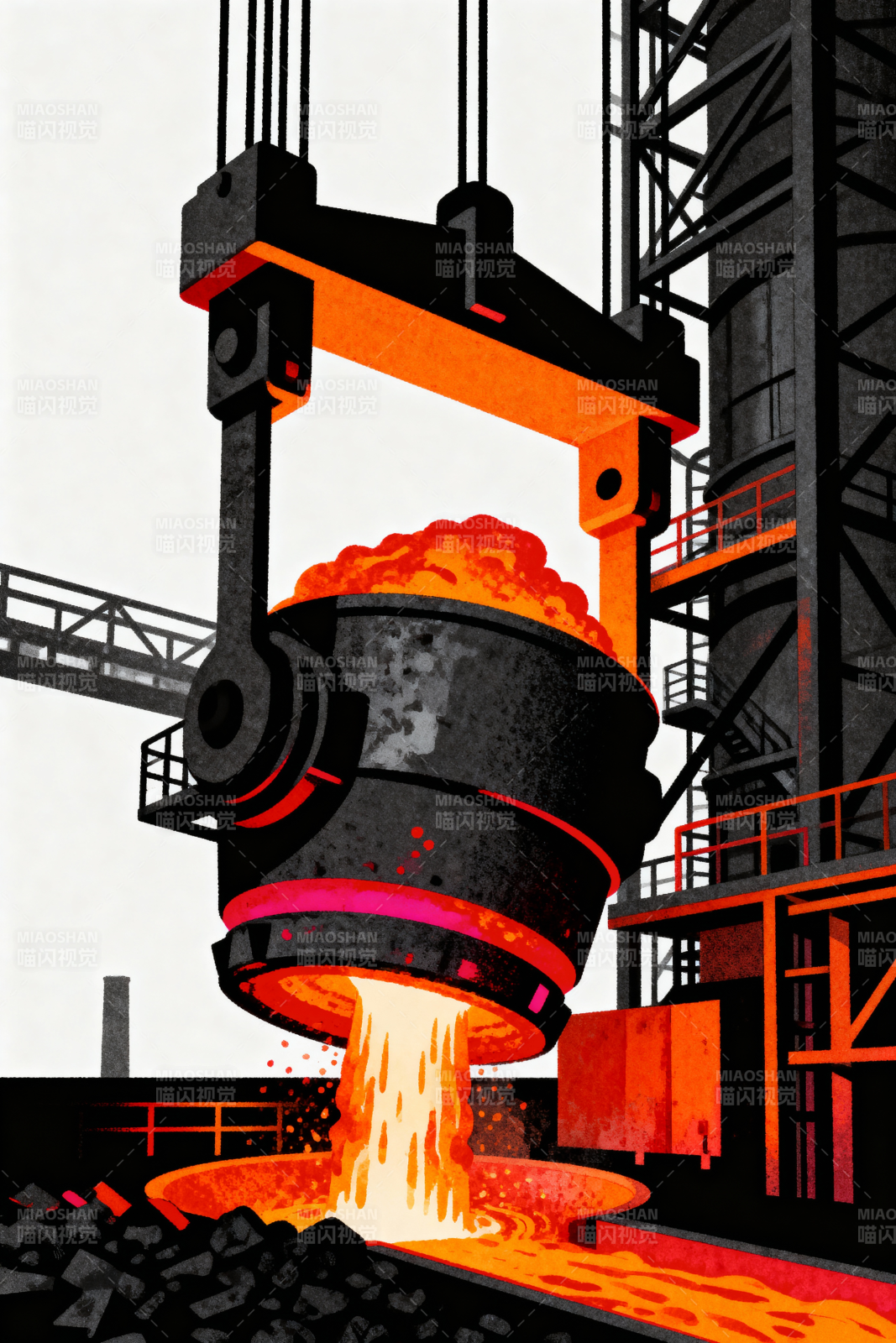 钢铁熔炉浇铸现场图片