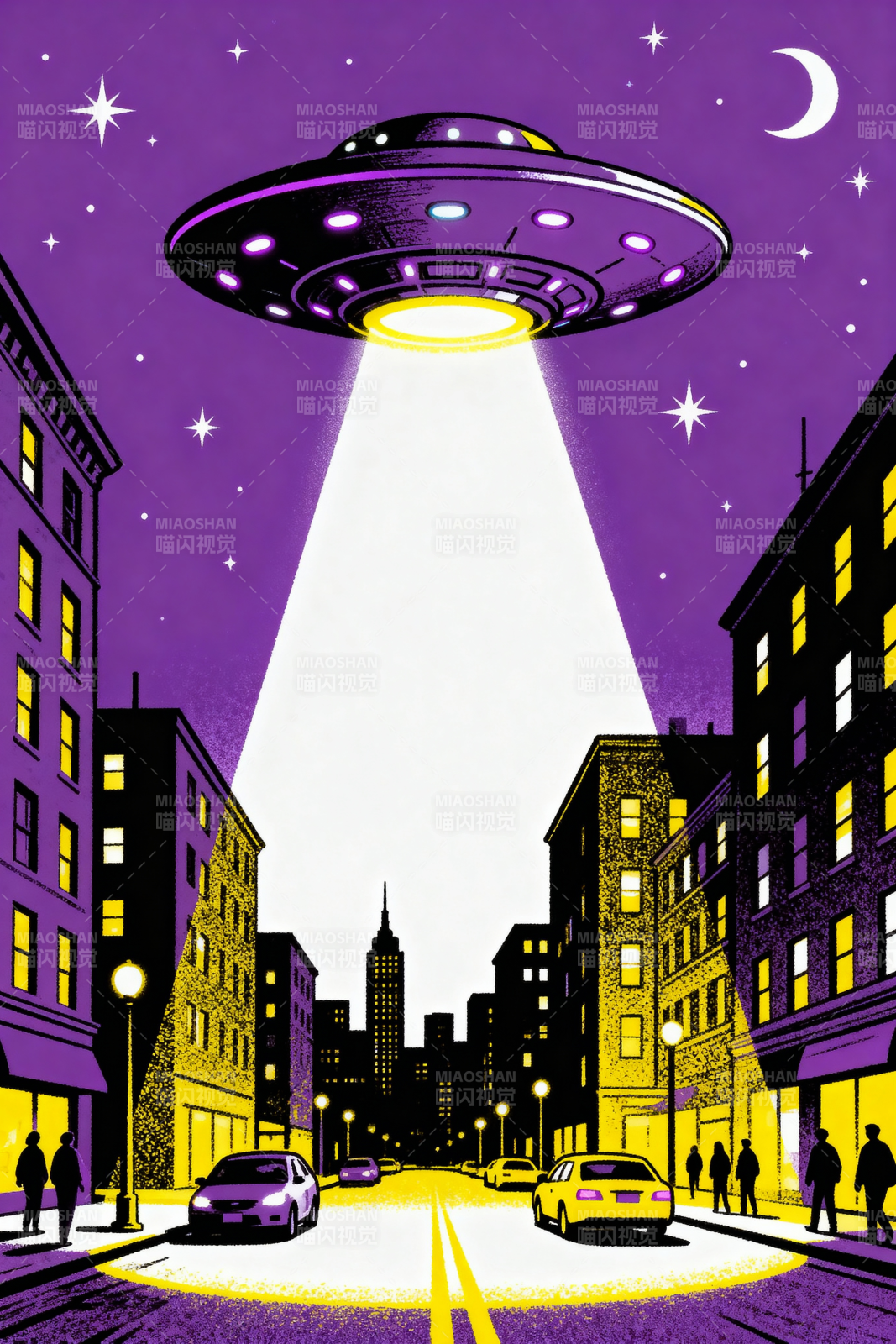 飞碟夜袭城市图片