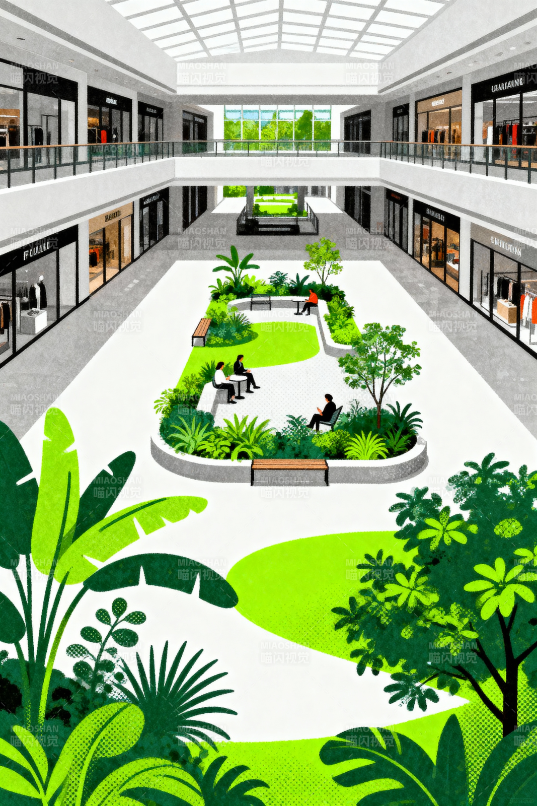绿意盎然的商场中庭图片