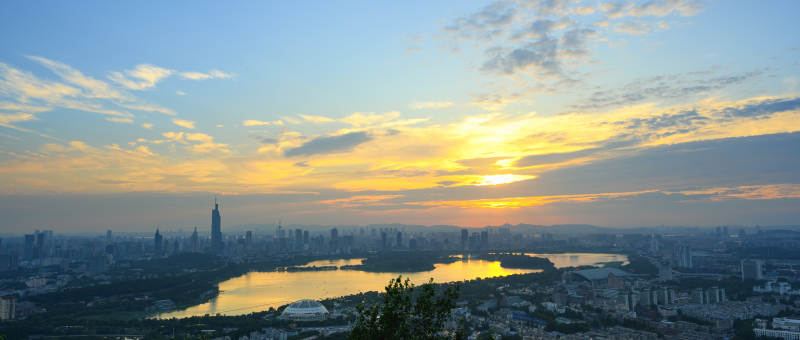 南京城市日落美景图片