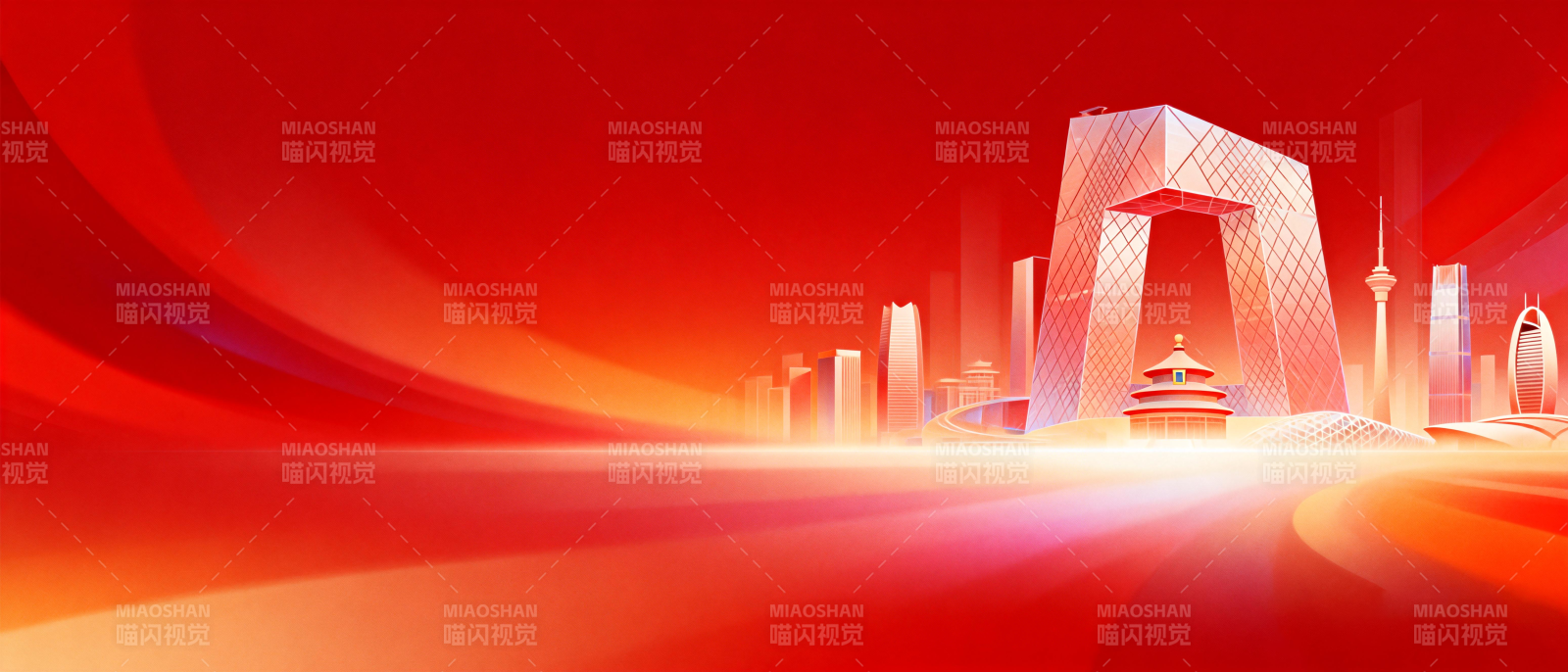 红色城市剪影图片