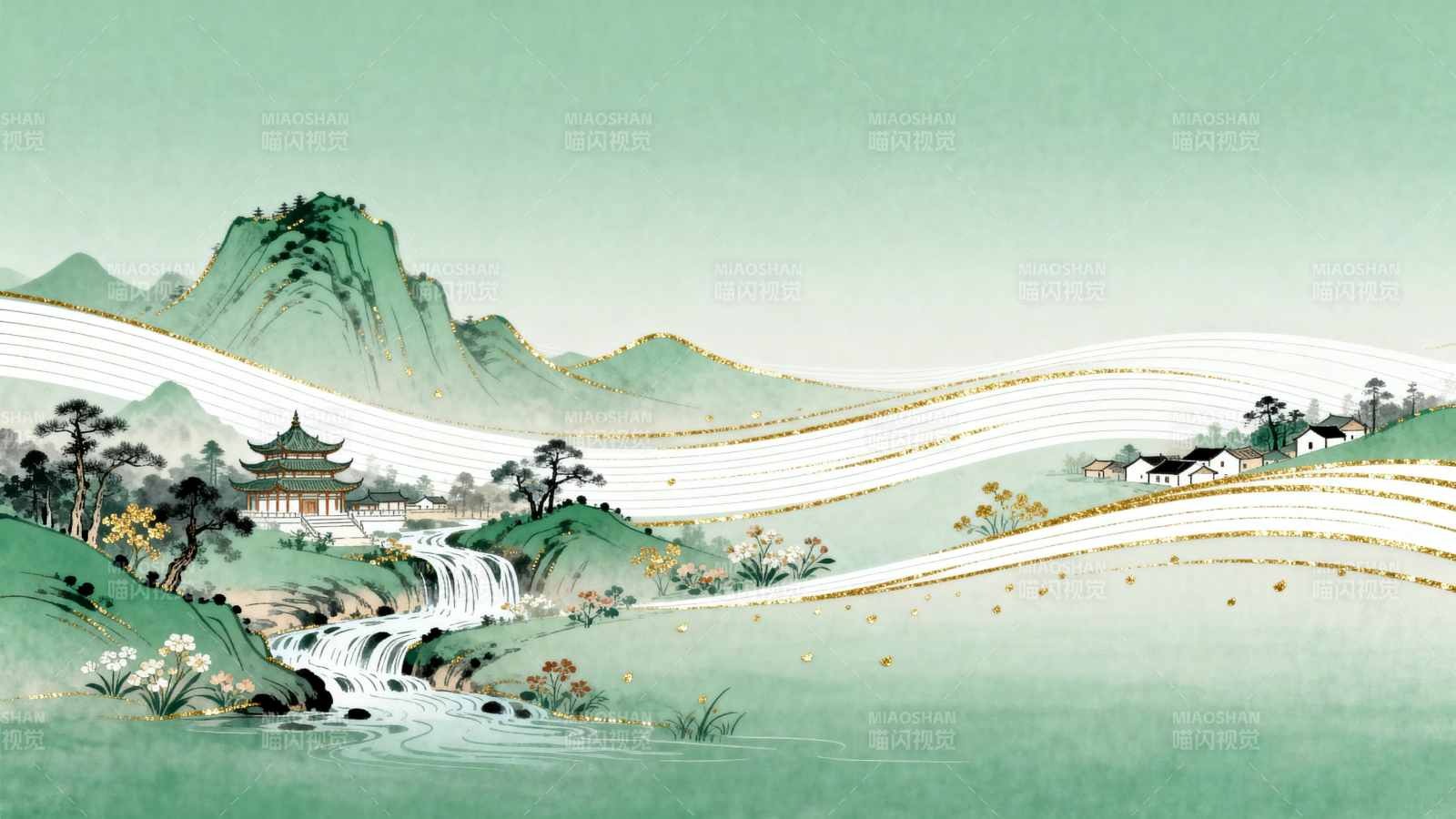 中国风山水画卷背景图图片