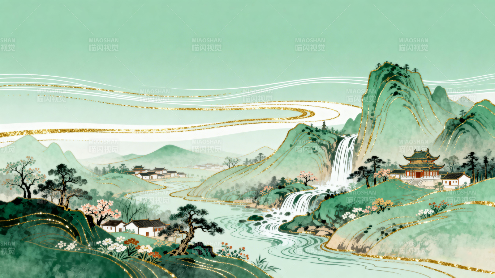 国风山水画卷背景图图片