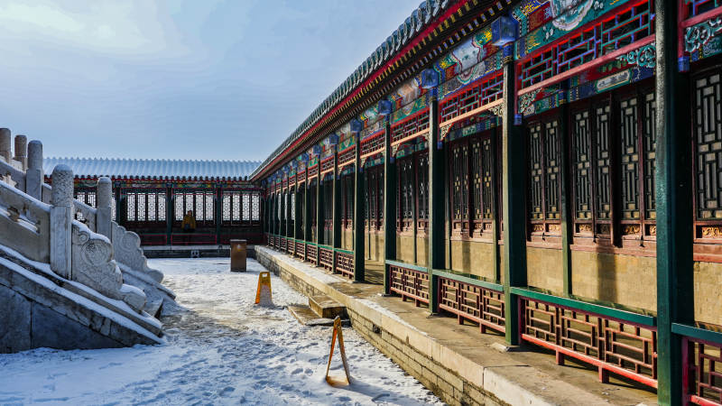 颐和园佛香阁雪中古廊景图片
