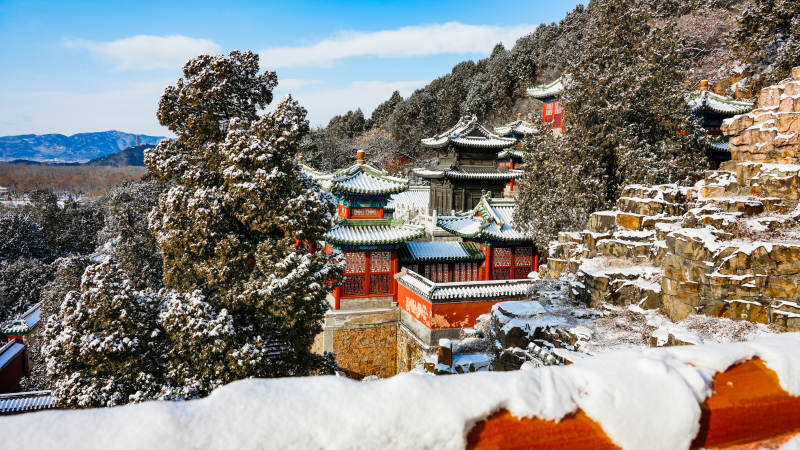 颐和园雪覆古寺静谧景图片