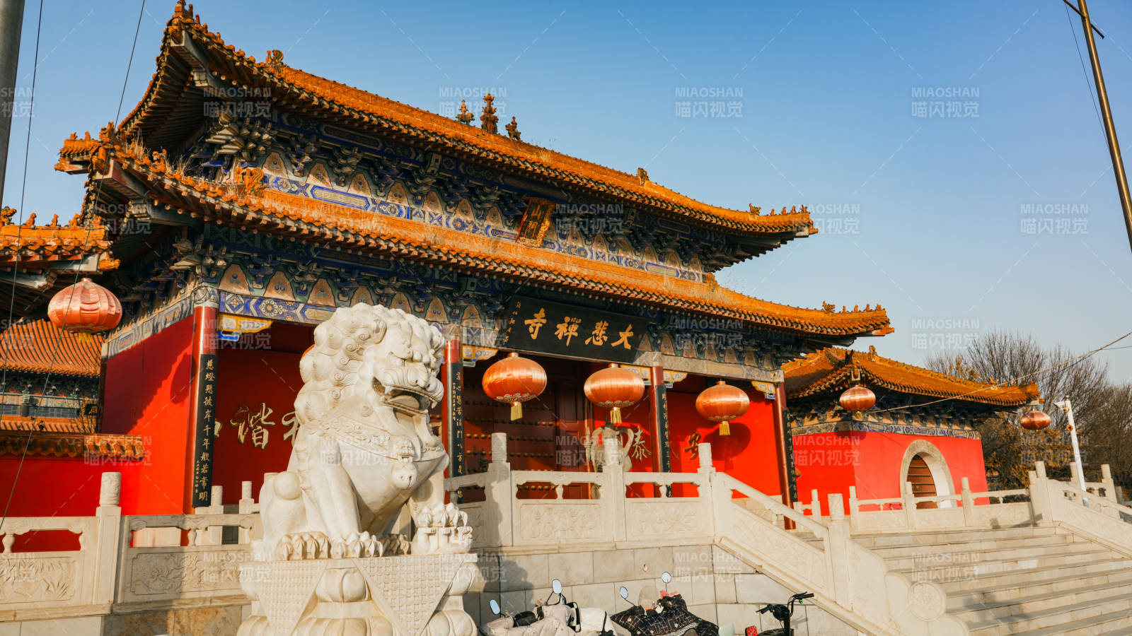 廊坊霸州大悲禅寺门前石狮守卫图片