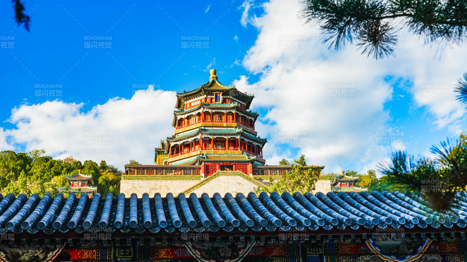 颐和园佛香阁映蓝天图片