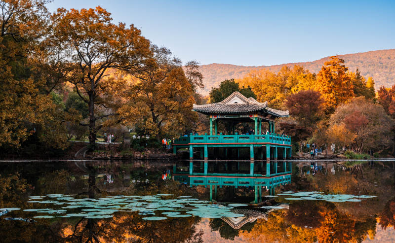 钟山风景区秋湖亭影图片