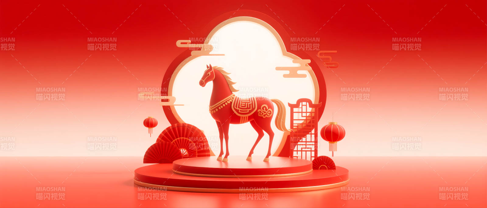马年新春贺岁舞台背景图片