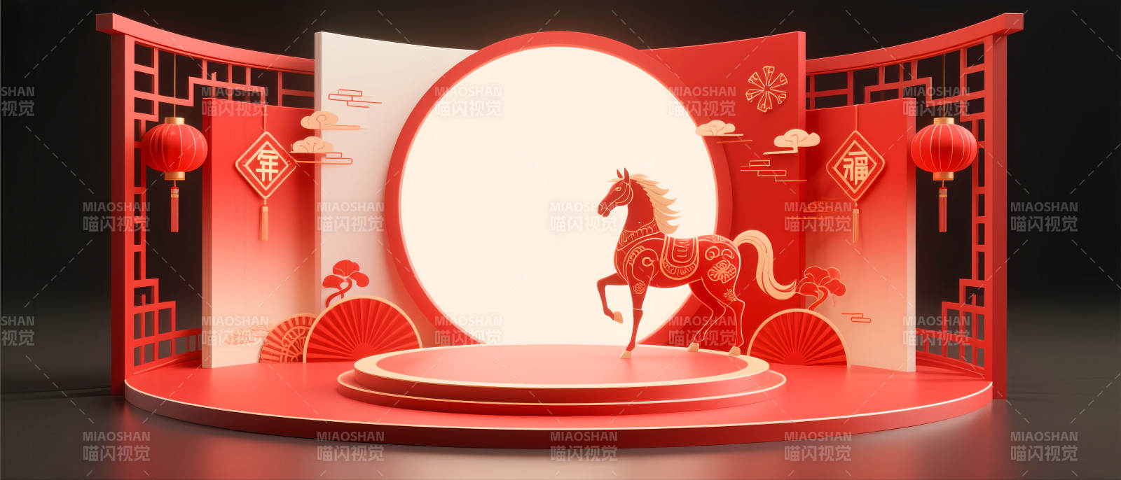 红色国潮风电商场景图图片