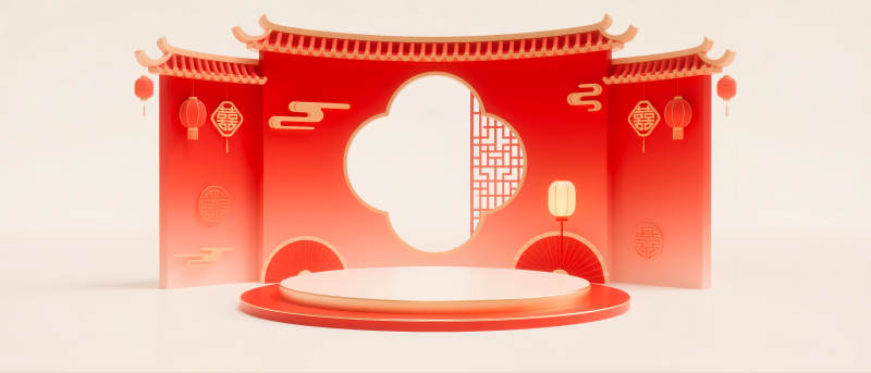 马年中式红门迎春景图片