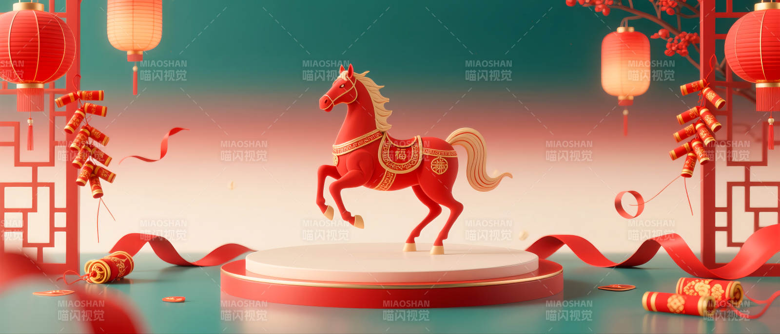 马年红色国潮风电商场景图图片
