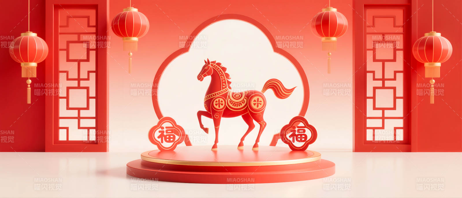 马年红色国潮风电商场景图图片